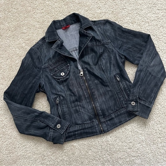 Guess Women’s Moto Blue Jean Jacket‎ Modele Style Size Large - Picture 2 of 16